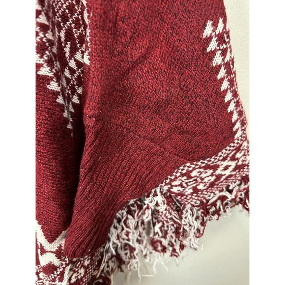 AZ Cape Poncho With Sleeves Red With Boho Aztec Design - Picture 7 of 11